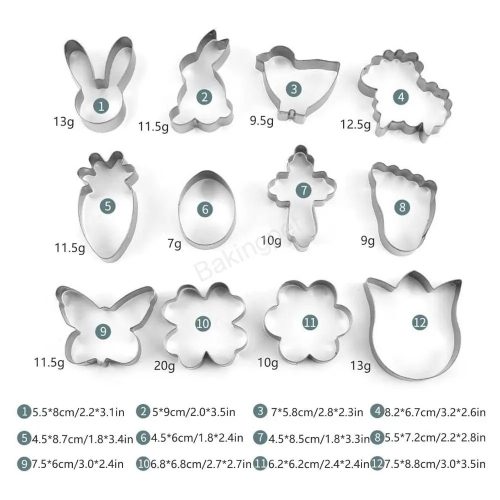 Nagy Fém sütemény kiszúró 12 db-húsvéti téma