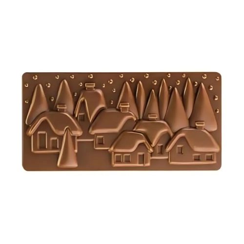 Polikarbonát táblás csokoládé forma-Karácsonyi falu 3 részes