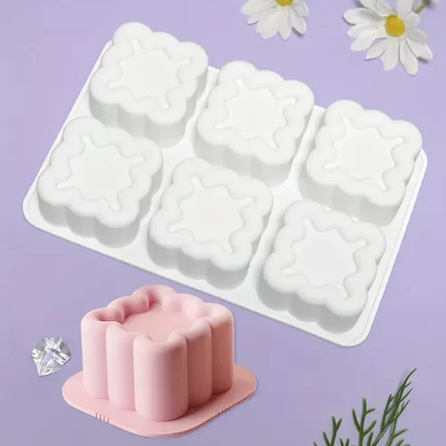 Négyzet virág mintás mousse szilikon forma-6 részes