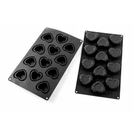 Szilikon süti- és mousse forma – Szív minta, 12 részes