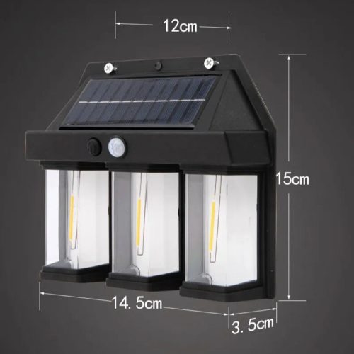 Napelemes mozgásérzékelő fali lámpa melegfénnyel - 3LED