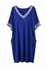 Görögmintás női V-nyakú zsebes ruha, laza bő fazon - Királykék