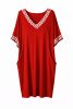Görögmintás női V-nyakú zsebes ruha, laza bő fazon - Piros