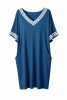 Görögmintás női V-nyakú zsebes ruha, laza bő fazon - Petrolkék