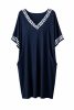 Görögmintás női V-nyakú zsebes ruha, laza bő fazon - Sötétkék