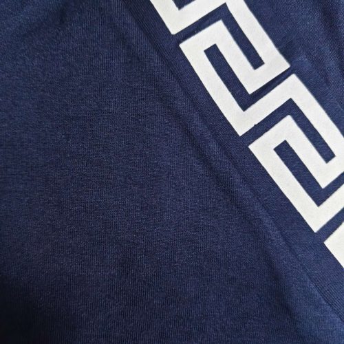 Görögmintás női V-nyakú zsebes ruha, laza bő fazon - Sötétkék