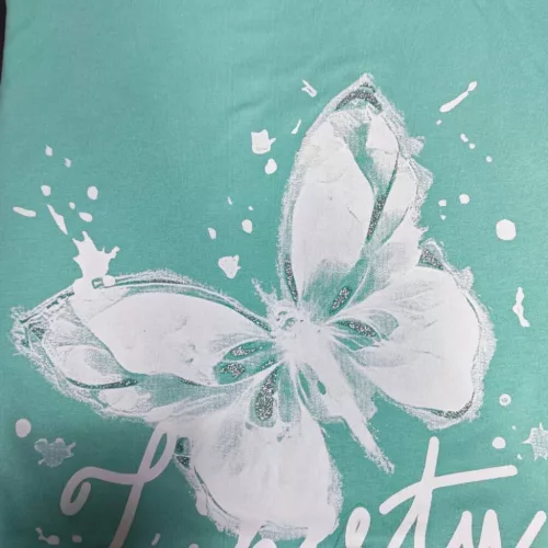 „Liberty” pillangó mintás női ruha, laza oldalvágott fazon - Türkiz