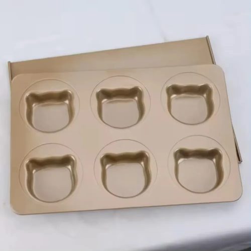 Nagy macskafej mintás sütőforma fedővel-6 adagos 23,5x34,5cm