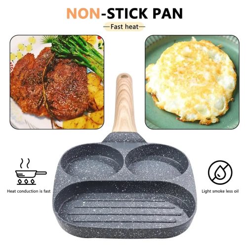 Tapadásmentes tojás és grillserpenyő-3 rekeszes