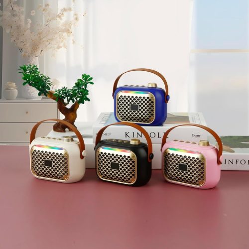 Retro hordozható Bluetooth hangszóró – LED fénnyel, USB/TF lejátszással