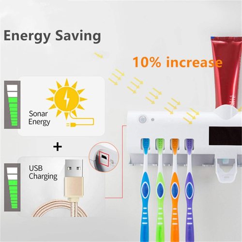 Napelemes fali fogkrém adagoló és fogkefe tartó – Antibakteriális UV-sterilizáló funkcióval