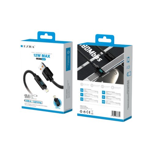 Ezra Lightning töltőkábel kijelzővel 12W - 1 m