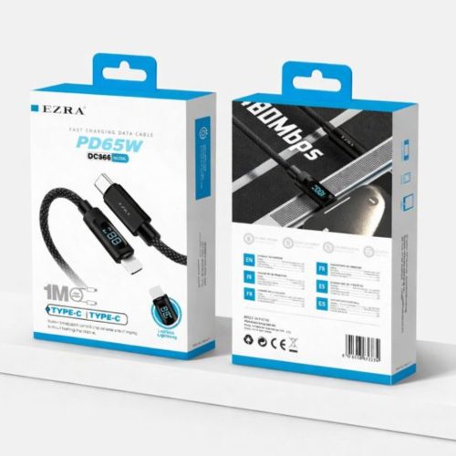 Ezra USB-C  USB-C töltőkábel kijelzővel PD 65W - 1 m