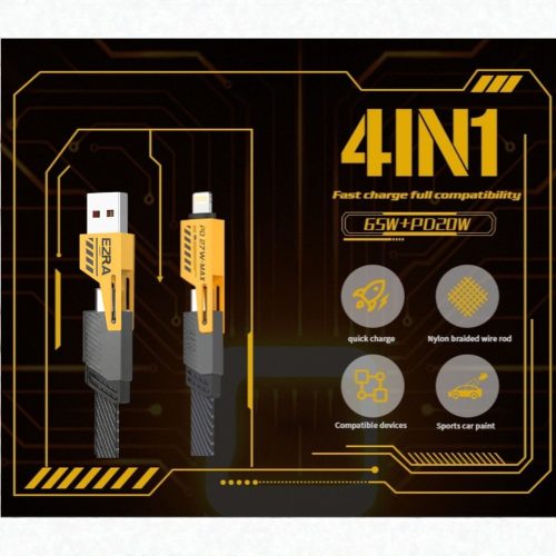 4 az 1-ben töltő és adatkábel 2 x USB-C, USB-A és Lightning PD 65W - 1m