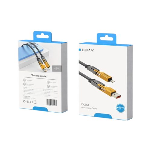 4 az 1-ben töltő és adatkábel 2 x USB-C, USB-A és Lightning PD 65W - 1m