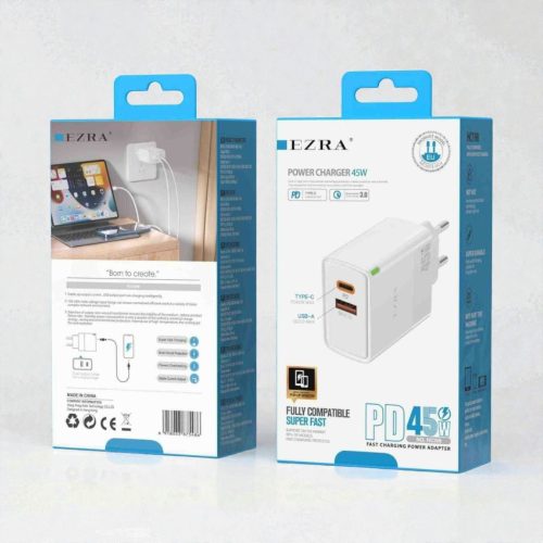 EZRA 45 W hálózati gyorstöltő – USB-C PD + USB-A