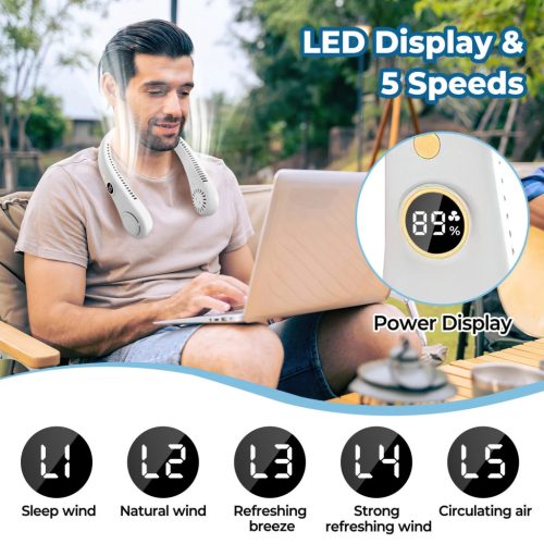 Hordozható USB nyakventilátor digitális kijelzővel, 5 fokozat