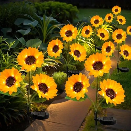 Solar napelemes kerti napraforgó lámpa 3 virággal - 2db