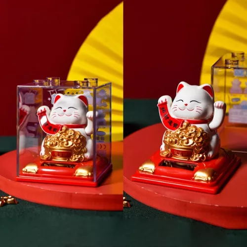 Maneki Neko napelemes szerencsehozó integető macska