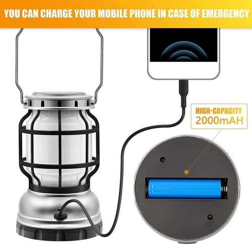 Kétfunkciós Napelemes Kemping Lámpa – Retro Design, Külső Akkumulátorral 2000mAh