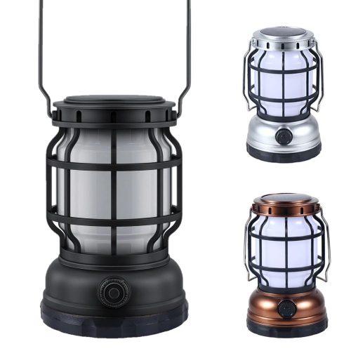 Kétfunkciós Napelemes Kemping Lámpa – Retro Design, Külső Akkumulátorral 2000mAh