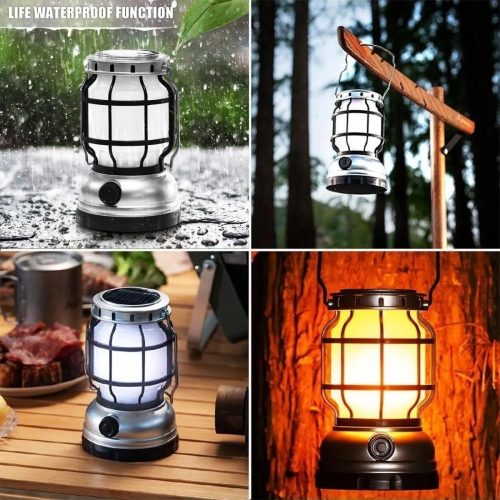 Kétfunkciós Napelemes Kemping Lámpa – Retro Design, Külső Akkumulátorral 2000mAh