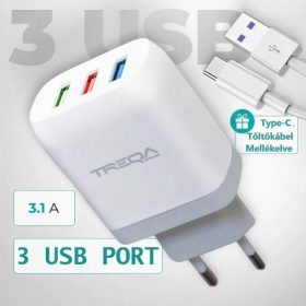 Treqa 3 USB gyorstöltő C típusú kábellel 