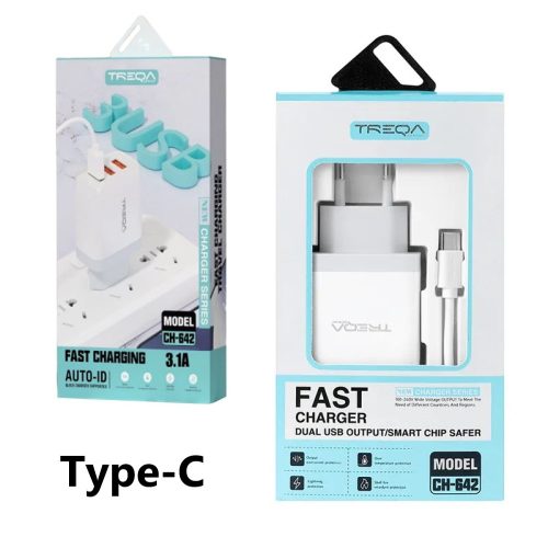 Treqa 3 USB gyorstöltő C típusú kábellel 