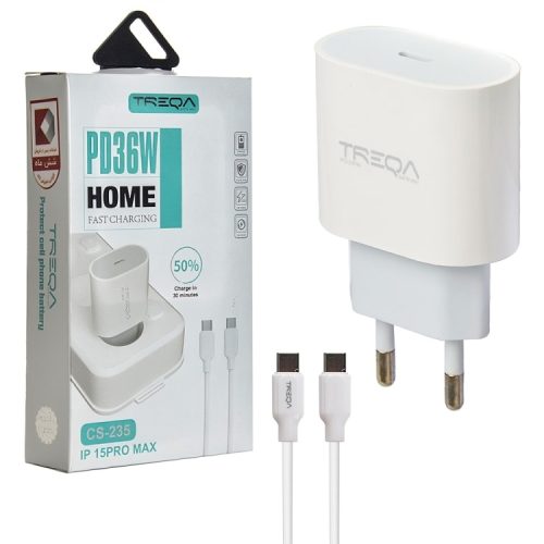 Treqa gyorstöltő USB-C porttal és kettős Type-C kábellel - 36W