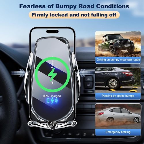 15W vezeték nélküli autós töltő bilincses tartóval és univerzális kihangosító funkcióval