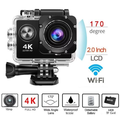 4K Ultra HD Akciókamera, Vízálló, WiFi