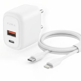   Dual kimenetű fali gyorstöltő + USB-C – Lightning kábel (QC / PD 20W)
