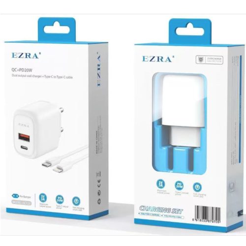 Dual kimenetű fali gyorstöltő + USB-C – Lightning kábel (QC / PD 20W)
