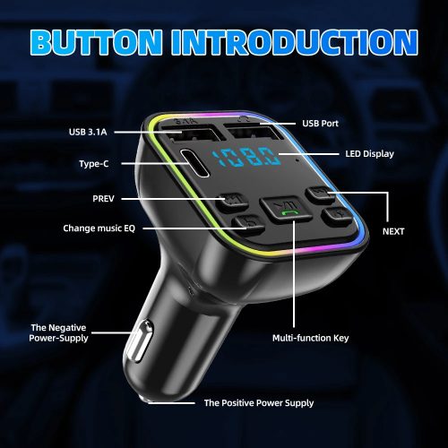 Bluetooth FM transmitter MP3 lejátszó dupla USB + PD 