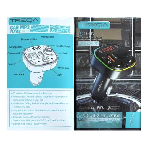 Treqa FM Transzmitter kihangosító ,MP3 lejátszó - Dual USB + PD Töltő