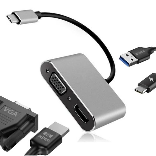 4 az 1-ben USB-C adapter 100W – 4K HDMI, VGA, USB 3.0, PD támogatással