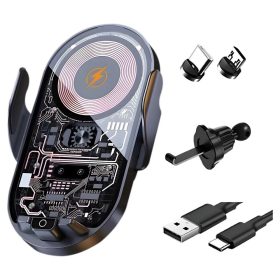   15W vezeték nélküli autós töltő bilincses tartóval és univerzális kihangosító funkcióval