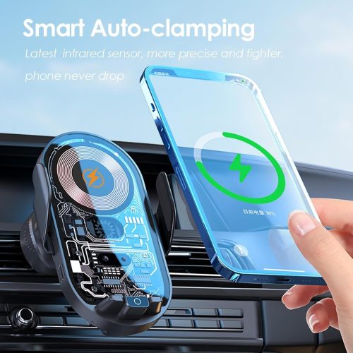 15W vezeték nélküli autós töltő bilincses tartóval és univerzális kihangosító funkcióval