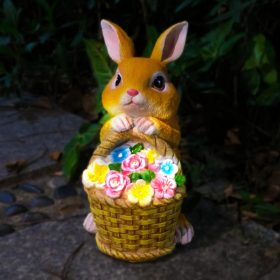 Napelemes kerti lámpás nyuszi virágkosárral 21,5cm