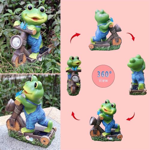 Napelemes kerti lámpás béka robogón 20,5cm