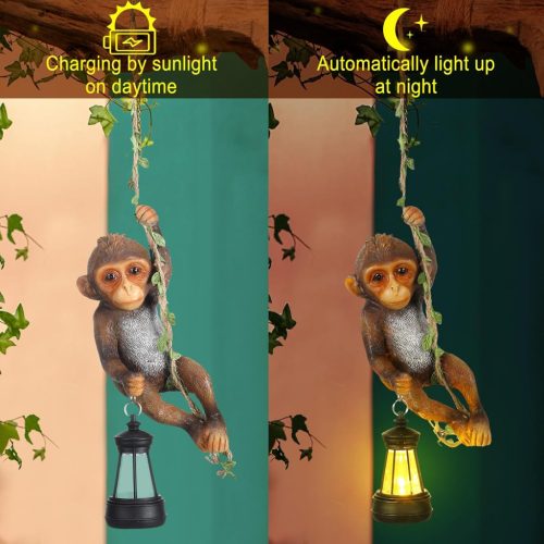 Napelemes kerti lámpás függő majom szobor 19cm