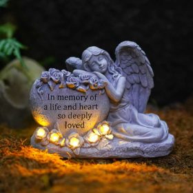 Napelemes kerti lámpás emlék angyal szobor 14cm