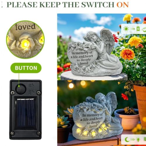 Napelemes kerti lámpás emlék angyal szobor 14cm