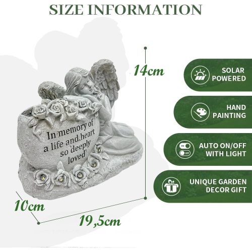 Napelemes kerti lámpás emlék angyal szobor 14cm