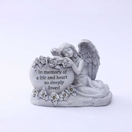 Napelemes kerti lámpás emlék angyal szobor 14cm