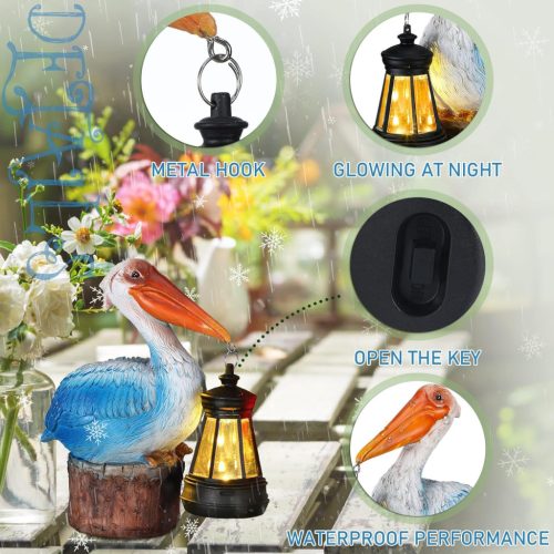 Napelemes kerti lámpás pelikán szobor 15,5cm