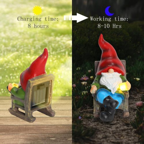 Napelemes kerti lámpás pihenő manó szobor 12cm