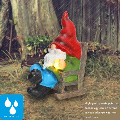 Napelemes kerti lámpás pihenő manó szobor 12cm