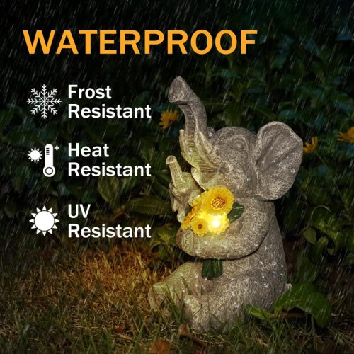 Napelemes kerti lámpás elefánt szobor napraforgóval 23cm