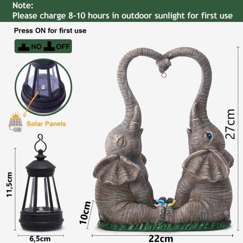 Napelemes kerti lámpás dupla elefánt szobor 27cm